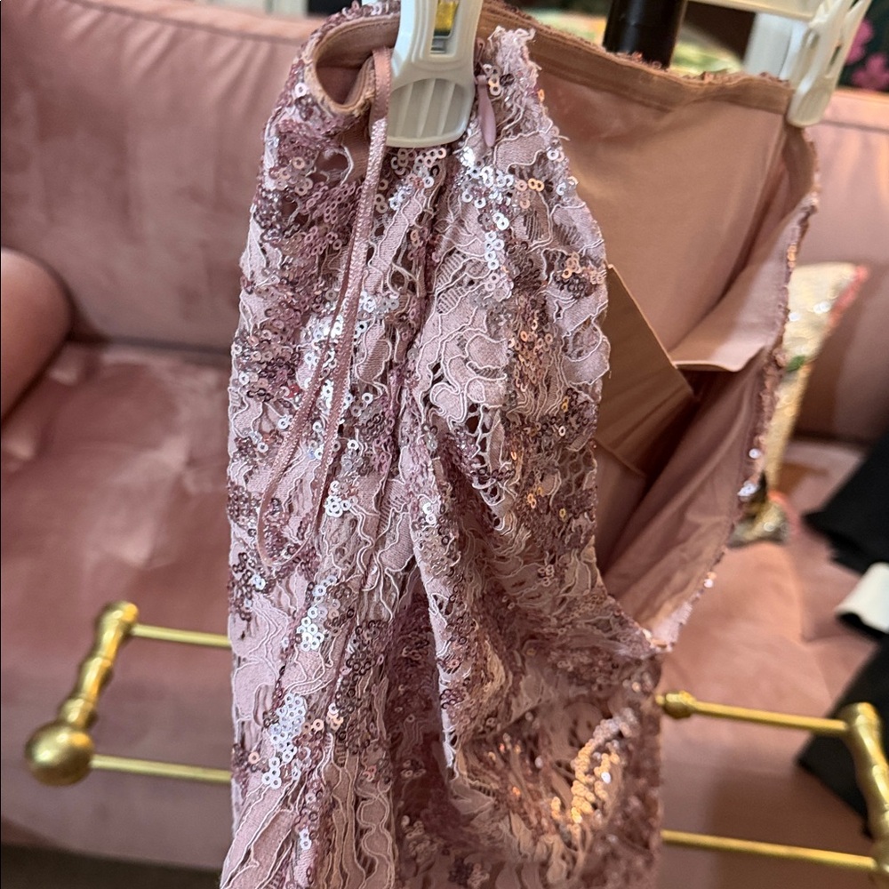 Free People Night Gaze Strapless Sequin Lace Mini Dress Blush Pink XS - Picture 4 of 6